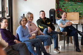 Council Members and residents chat during First Fridays Coffee at the Superior Community Center