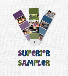white canvas background with paint samples containing photos of various town programs inside of them with the caption "Superior Sampler"
