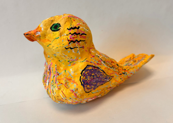Yellow duck sculpture made by a student