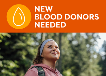 New blood donors needed graphic with photo a girl smiling in nature