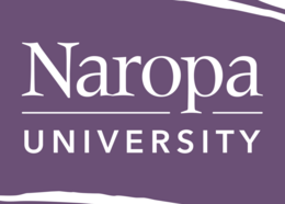 Naropa University logo. White text on a putple background.