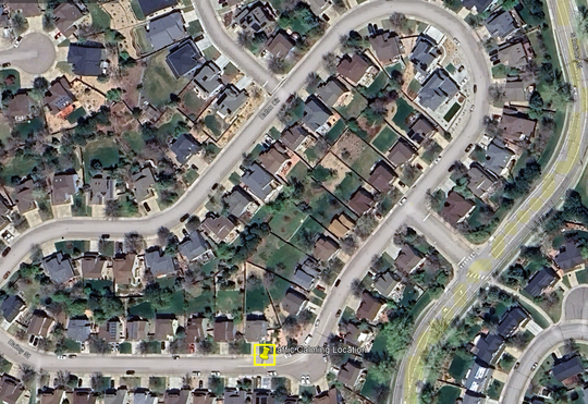 Aerial view of the Rock Creek neighborhood with a pin showing a proposed traffic calming location on Dailey Street