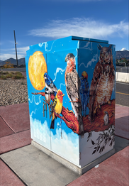 A wrapped cabinet at U.S. 36 and McCaslin Boulevard in Superior depicting a painting of birds on a tree limb