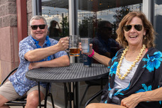 Couple enjoying a drink in Superior Plaza.