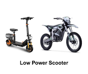 Low Power Scooter text with two images of electric vehicles that fall into the category.