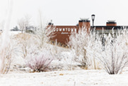 Downtown Superior sign surrounded by winter snow.