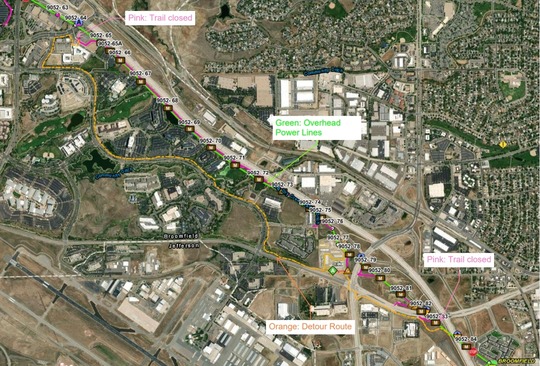 Trail closure area from Flatirons Mall to the intersection U.S. 36 & Hwy 128.