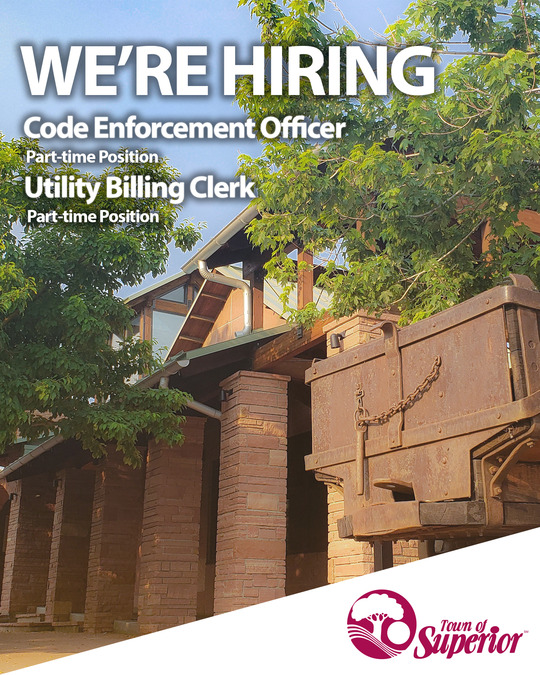 We're hiring text overlaying a photo of Town Hall.