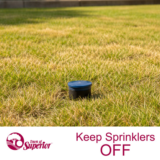 Keep sprinklers off text overlaying an image of a sprinkler that's off.