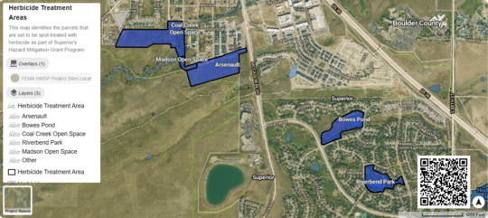 Map depicting herbicide treatment areas in open spaces across Superior 