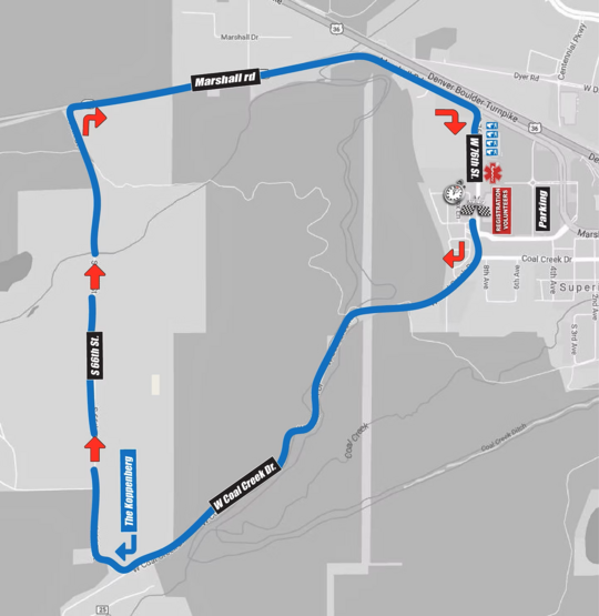 Map depicting Koppenberg Bike Race course in Superior