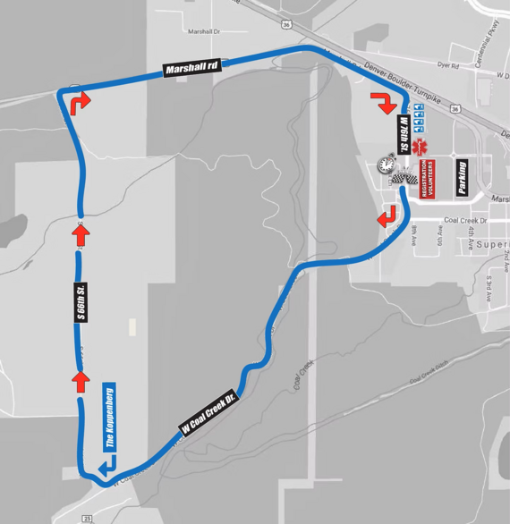 Map depicting Koppenberg Bike Race course in Superior