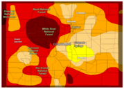 Map of Colorado with shaded areas showing drought conditions around the state.