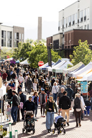 A crowd gathers on Main Street to explore vendors in Downtown Superior at the Summer Market