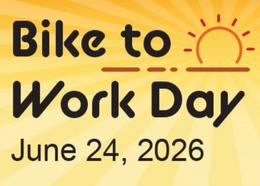 Bike to Work Day 2026 promotional graphic with a sun 