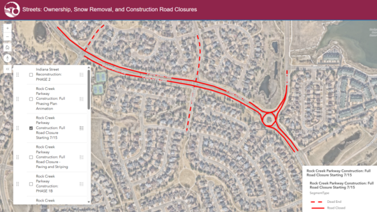 Map outlining closures on Rock Creek Parkway and 88th Street in Superior