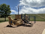 Playground equipment at Pirate Park in Superior