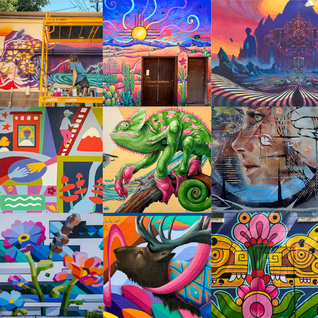 Collage of colorful murals 
