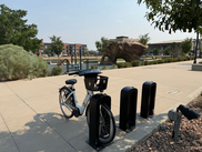 A BCycle electric bike parked at a docking station near Downtown Superior Plaza. 