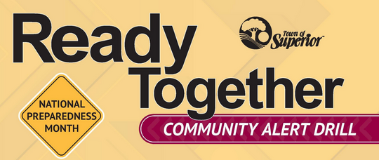 Ready Together Community Alert Drill graphic on yellow background