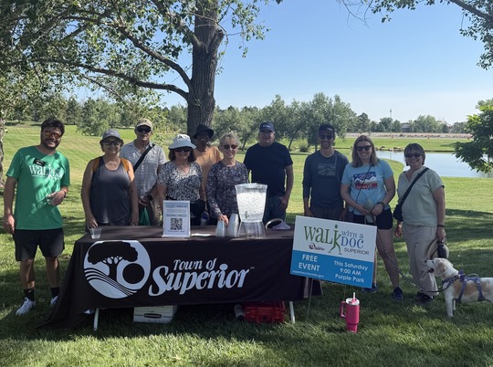 A group of Superior seniors pose for a photo during Walk with a Doc