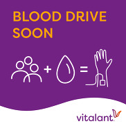 Blood Drive Soon graphic on purple background