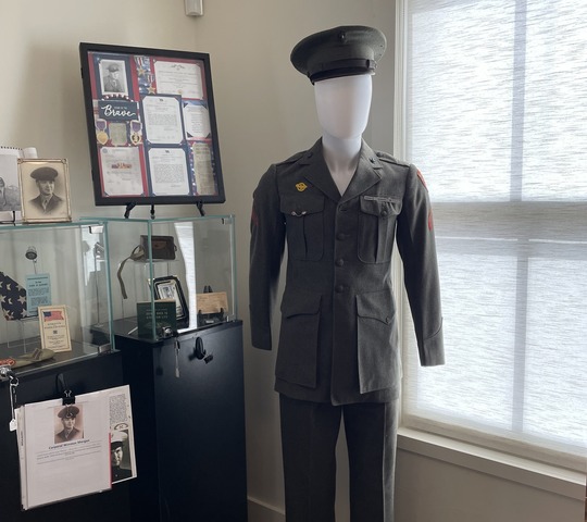 Winston Morgan's WW II Marine Corps uniform on display at the Asti Park Historical Museum.