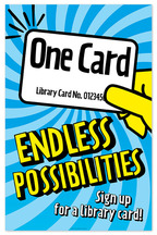 Hand holding a library card 