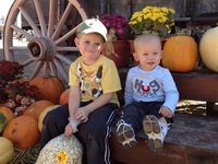 Children posing with pumpkins fresh from the patch.