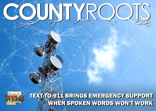 A communications tower: Text reads "Text-to-911 brings emergency support when spoken words won't work."