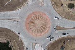 Aerial view of the WCR 54 and 17 roundabout during construction