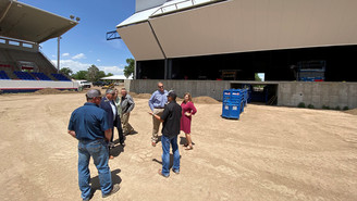 Commissioners looking at the new stage area in Island Grove Regional Park.