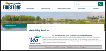 A screen capture about Firestone's Via Transit Service advertising the new hours. 