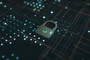 An emblem of a padlock over data software.