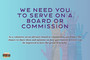 Hands raised. Texts reads: "We need you to serve on a board or commission."