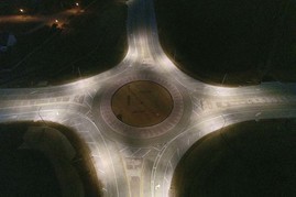 An aerial view of the 35th Ave. and O St. roundabout in the morning. 