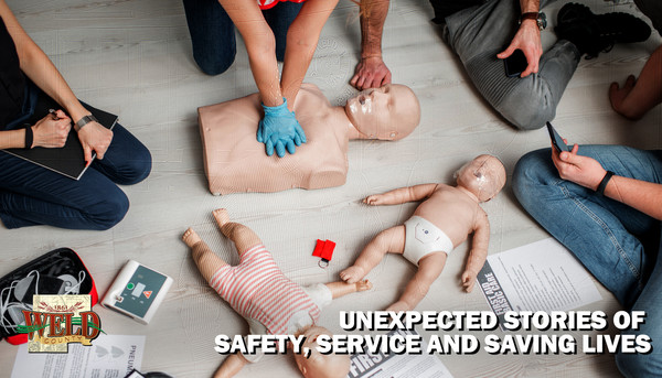 CPR being performed on dummies. Text reads: "Unexpected stories of safety, service and saving lives."