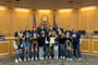 Members of the Platte Valley volleyball team with the BOCC.