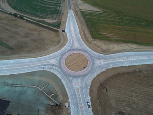 An aerial view of the roundabout at 35th Ave. and O St.