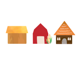 Three buildings: a business, a barn and a house.