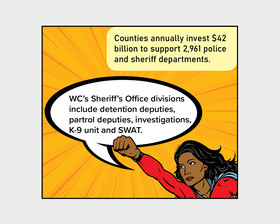 A female superhero flying with her fist in the air.