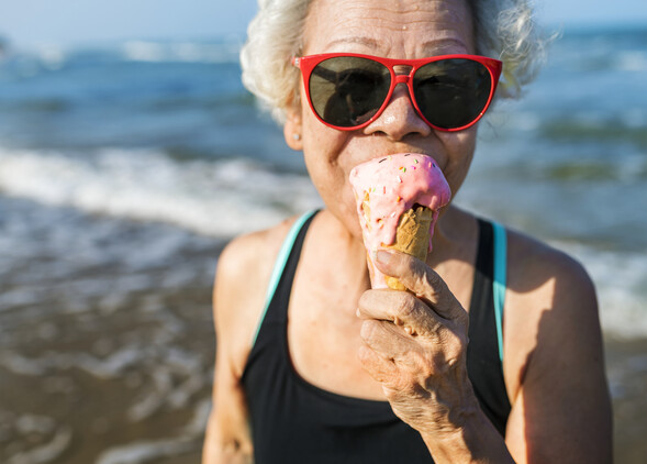Woman eating ice cream