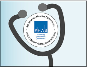 A stethoscope with the "Public Health Accreditation Board logo