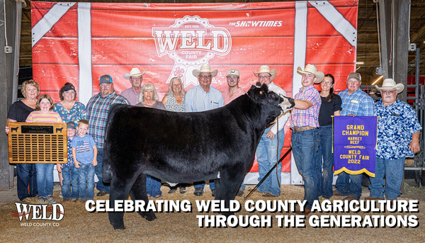A family showing off award-winning livestock at the Weld County Fair.