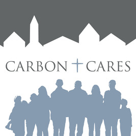 logo for Carbon Cares, featuring the outline of a city and people
