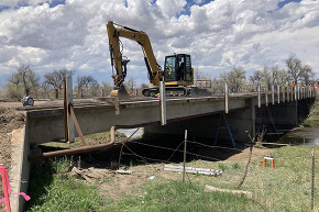 Equipment on the bridge on Two Rivers Parkway.