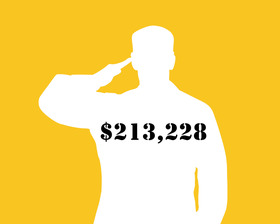 A silhouette of a soldier with the number "213,228" written on the chest.