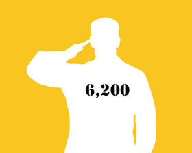 A silhouette of a soldier with the number "6,200" on the chest.