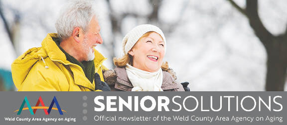 AAA Senior Solutions newsletter banner for winter 2023; features a man and woman in coats in the snow