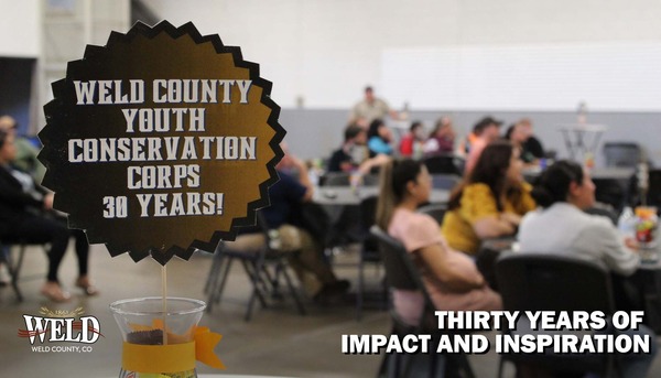 A sign in a vase with people sitting in the background. Title reads: "Thirty years of impact and inspiration."